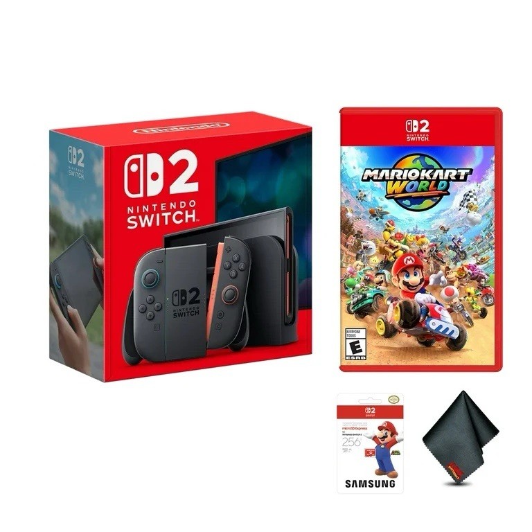 Nintendo Switch 2 Console Bundle Mario Kart World Game 256GB Black Handheld