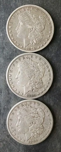 1879, 1880, and 1899 O $1 Morgan Silver Dollars