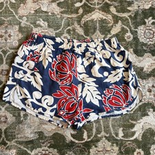 Vintage 70s Men&rsquo;s Swim Shorts Medium Floral Aloha Red Blue Retro