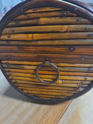 Hinged Wood Wicker Rattan Bamboo Woven Storage Trunk Trinket Box Handmade M2 - Picture 7 of 17