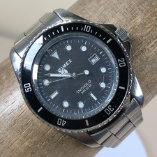 Vintage Timex Men T29781 Divers Indiglo Silver Tone Quartz 40mm Watch 7 1/4