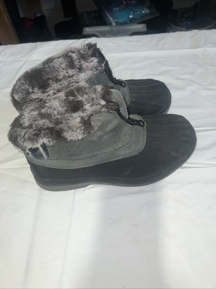 Botas para mujer 8 Propet cremallera frontal Lumi tobillo pato negras/grises clima frío Foto 3 de 4
