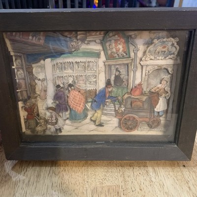 Anton Pieck Vintage 3D Wall Art 1974 Street Scene With Dog