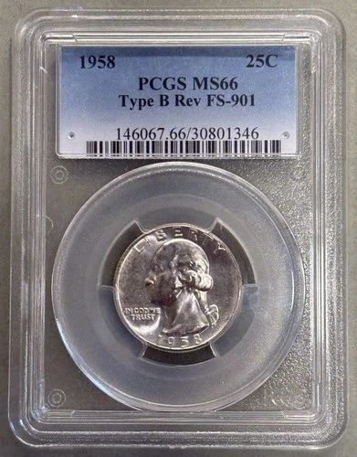 1958 Washington Quarter, Type B Reverse FS-901, PCGS MS66