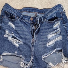 SHEIN Women Blue Distressed Mid Rise Denim Cut Off Shorts M 5-Pocket