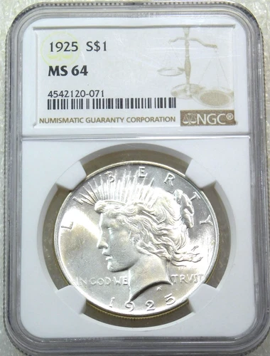 1925 Peace Silver Dollar NGC MS64 Original Gorgeous Luster PQ #A285K