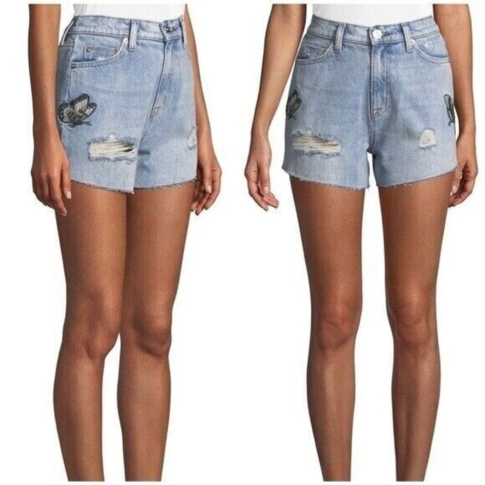 Nuevo Nwt Hudson Vaqueros Sade Bordado Shorts Mariposa Angustiado Cortado 29 8 - Imagen 2 de 4
