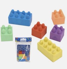 6 X 6 Coloured Building Brick Block Erasers Rubbers Party Loot Bag Fillers