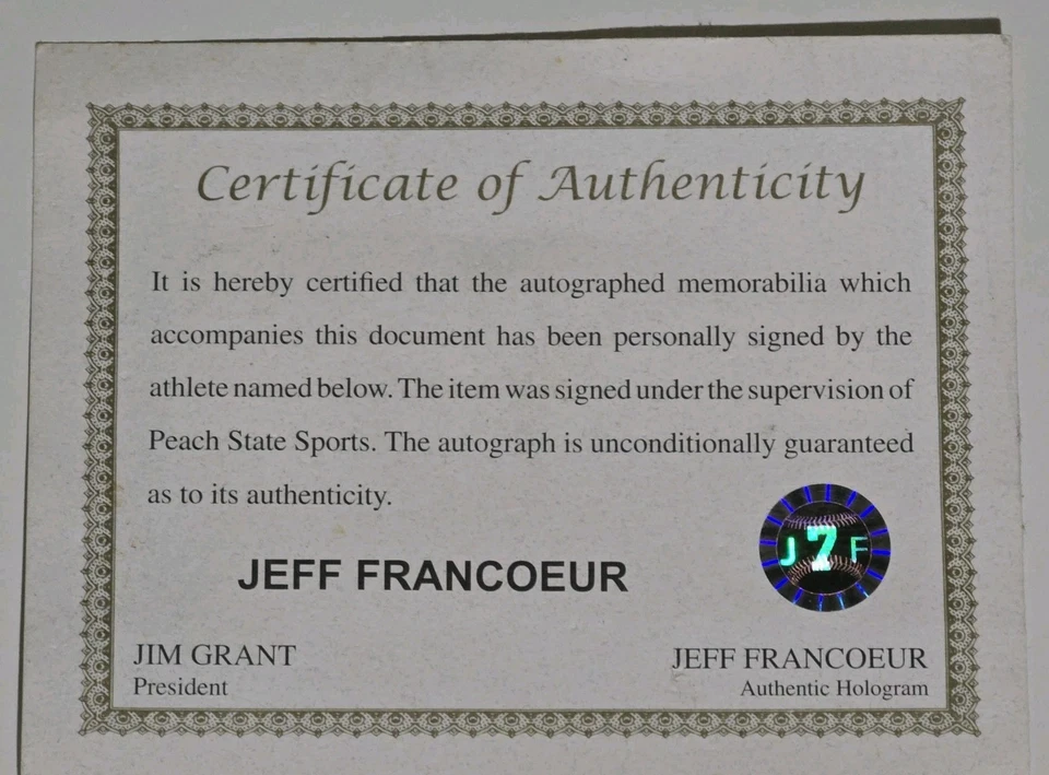 Jeff Francoeur Autographed Signed MLB Baseball with COA - Image 2 of 2