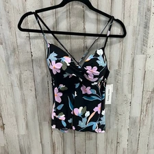 New Hula Honey Flourishing Floral PrintJuniors Push Up Tankini Swim Top Medium 