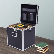 Locking 50 Vinyl Records Storage Box Great Alternative to Flimsy LP Crate Black