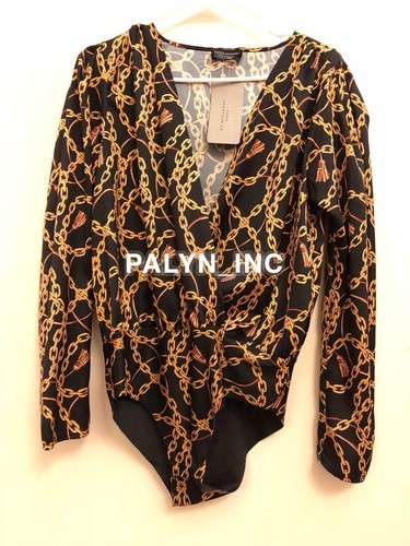 LAST NWT ZARA BLACK CHAIN PRINT BODYSUIT BLOUSE 0594/228 - Picture 4 of 4