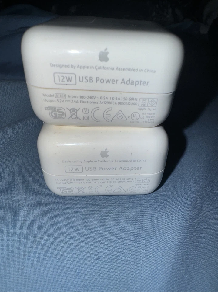 (2)Apple 12W Genuine USB Wall Power Adapter Charger for iPad iPhone Model a1401 - Image 2 of 3