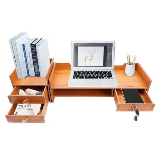 Monitorständer Holz Schreibtischaufsatz Monitorerhöhung Organizer mit Schubladen