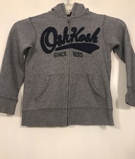 OshKosh Bgosh Signature Fleece Gray Hoodie Jacket Logo On Front Boys Size 8 E