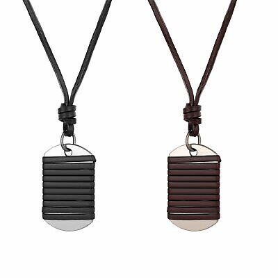 Army Military Dog Tag Men's Braided Leather Pendant Necklace Bead Ball Chain
