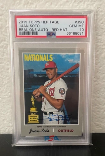 JUAN SOTO 2019 Topps Heritage Real One Auto Red Hat Rookie Cup PSA 10 GEM MT