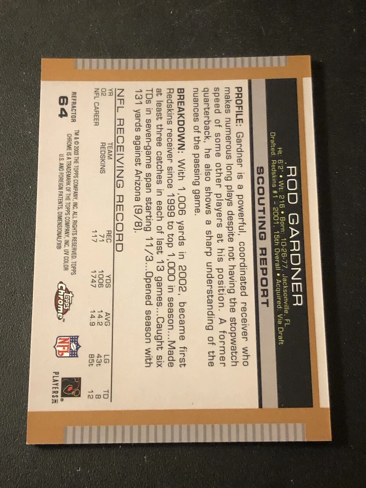 2003 Topps Draft Picks & Prospects Chrome Gold Refractor Rod Gardner #64 - Image 2 of 2