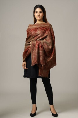 Paisley Wolle Jamavar Shawl. Rot & Beige Indisch Jacquard