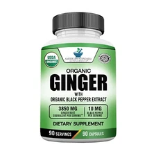 Organic Ginger Root 3850mg with Organic Black Pepper Extract, 90 Capsules