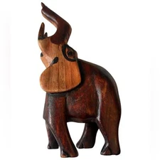 Carved Wood Elephant Good Luck Prosperity Statue Figurine Collectible