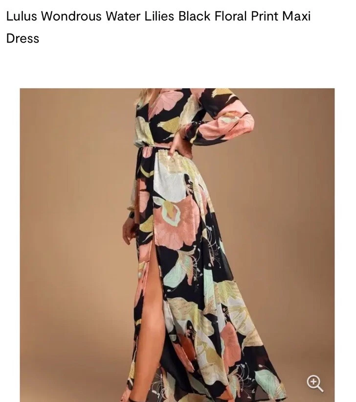 Wondrous water lilies black hotsell floral print maxi dress