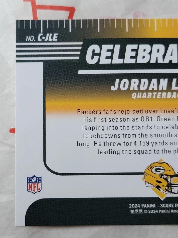 2024 Jordan Love No. C-JLE Celebration QB1 of the Year Score Card Packers - Image 4 of 4