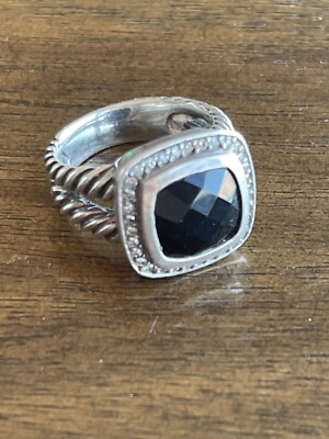Vintage David Yurman Albion 925 Silver Black Onyx Diamond Ring