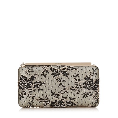 NWT NEW Jimmy Choo Ellipse floral cord lace black nude clutch evening bag  $1295+