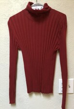 Talbots Red Ribbed Knit Turtle Neck Sweater Women's Size Medium LS Cotton