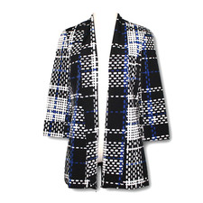 KASPER 6 Open Front Lined Jacket Geometric Blue Black White