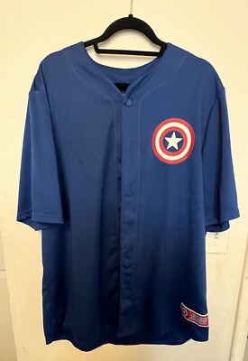 CAPTAIN AMERICA Jersey Men's 2X-Large 50/52 Blue #41 Marvel Shield Logo Baseball