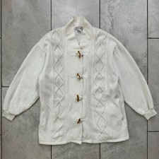 Vintage White Cable Knit Button Up Cardigan Womens Size L
