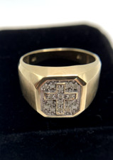 10K Gold Ring Band Cross w 16 Round Diamonds, Sz10.25, 4.2g, 13.7mm Top