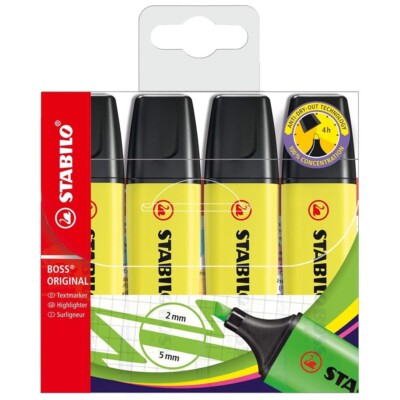 STABILO BOSS ORIGINAL Highlighter - Pack of 4 Yellow