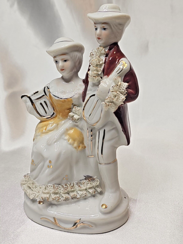 Figura de porcelana pareja rococó grupo de figuras pareja músico 15 x 8 x 6,5 cm - Imagen 1 de 6