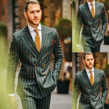 Striped Men Suits Double Breasted Wide Peak Lapel Business Groom Party Slim Fit