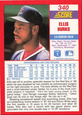 メジャーリーグ　カード　Ellis Burks 1990 Score Ellis Burks Boston Red Sox #340 | eBay