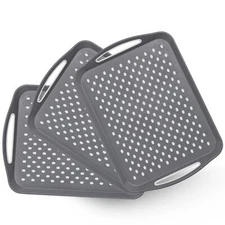 3 Pack Plastic Tray with Handles Non Slip Restaurant Serving Trays for Kitchen