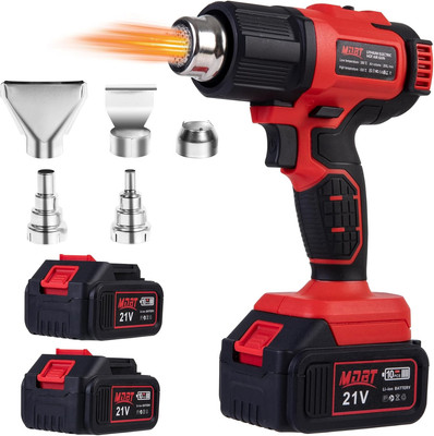 Heat Gun with Two 2.0 Ah Battery, 21V Cordless Heat Gun with 5 Nozzle,Max 1022  