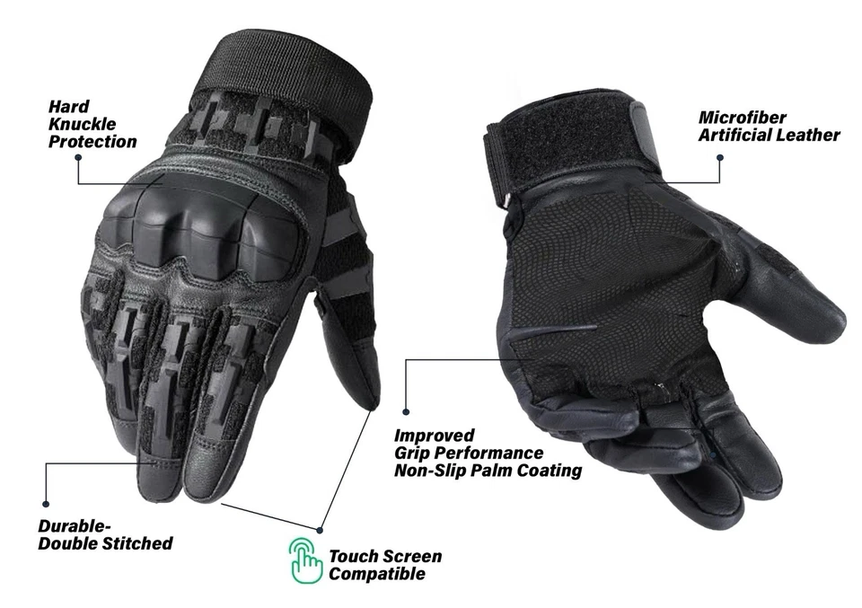 Guantes tácticos dedo completo nudillo duro combate militar caza equipo al aire libre Foto 2 de 4