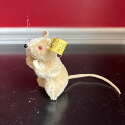 Steiff Pieps Mouse, Made in Germany, Wool / Cotton 3 1/4'', Vintage, ID, Red eyes