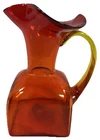 BLENKO Tangerine Pitcher Vase Amberina Blown Glass 7” Square Base MCM