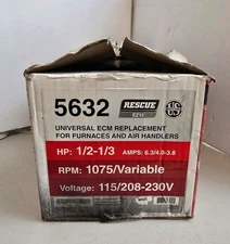 US Motors 5632 RESCUE EZ13 ECM Blower Motor, 115/208-230V, 1/2-1/3 HP, 1075 RPM