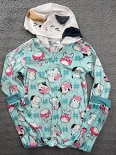Squishmallows One Piece Pajamas Girls XS 4/5 Blue Fleece Hooded Winter Animals