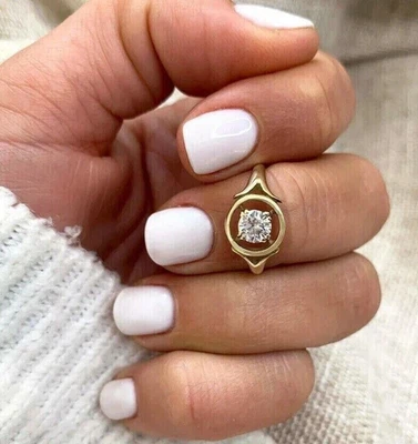 Bague De Fiançailles 3 Pierres Diamant Simulé, Or Jaune Plaqué 14k, Taille 5-15 - Photo 1/4