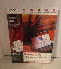Mead Business Cards, Matte Coated, Two Sides,  250 Cards(25 Sheet Pack)-NEW