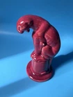 Royal Haeger Art Pottery Cranberry Panther on Pedestal Figurine, Vintage