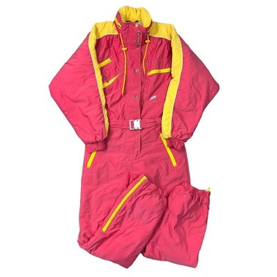 Vintage K-WAY Einteiler Ski Snowboard Anzug Apres Retro Crazy Pink Damen Medium