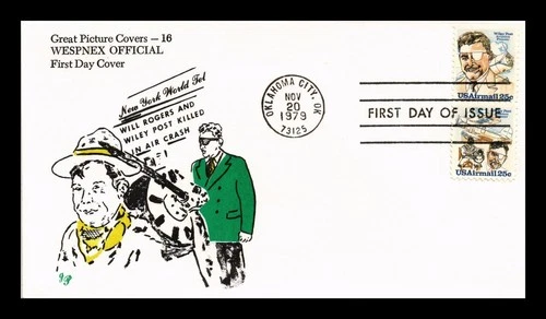 DR JIM STAMPS US COVER WILEY POST AVIATION PIONEER AIR MAIL FDC SETENANT